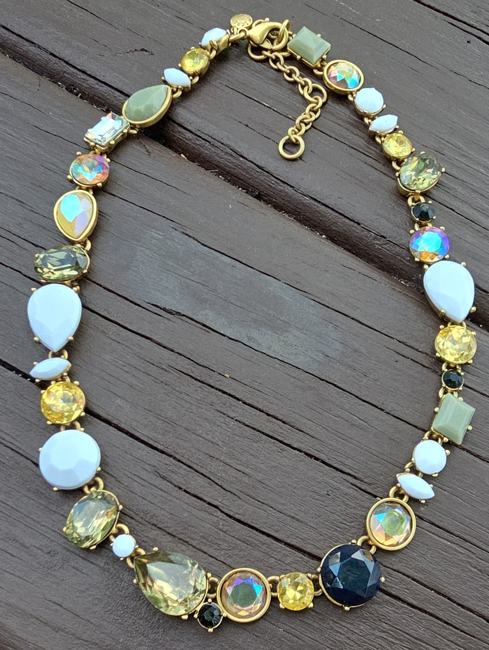 J. Crew Multi-Stone Brulee Necklace in White, Yellow & Green